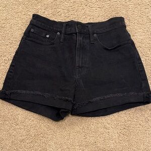 Madewell Black High-Rise Frayed Hem Denim Shorts